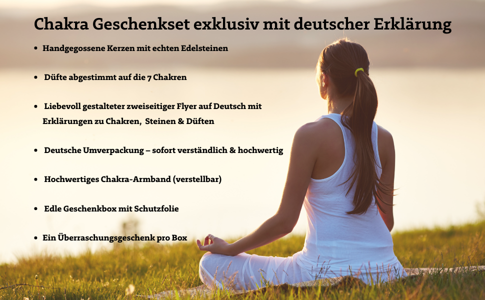 7 Chakra Duftkerzen Geschenkset mit Edelsteinen & Chakra-Armband  - Handgegossene Duftkerzen, abgestimmt auf die Chakren – Geschenkset mit Edelsteinen, Chakra-Karten & Geschenkbox – Achtsamkeit, Meditation & Wellness