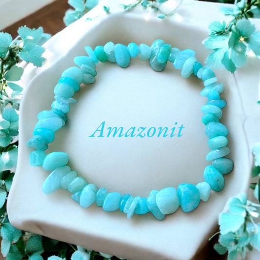 Echtes Amazonit Splitteramband | angenehm zu tragen | Stein des Ausgleichs I 18 cm I Brasilien