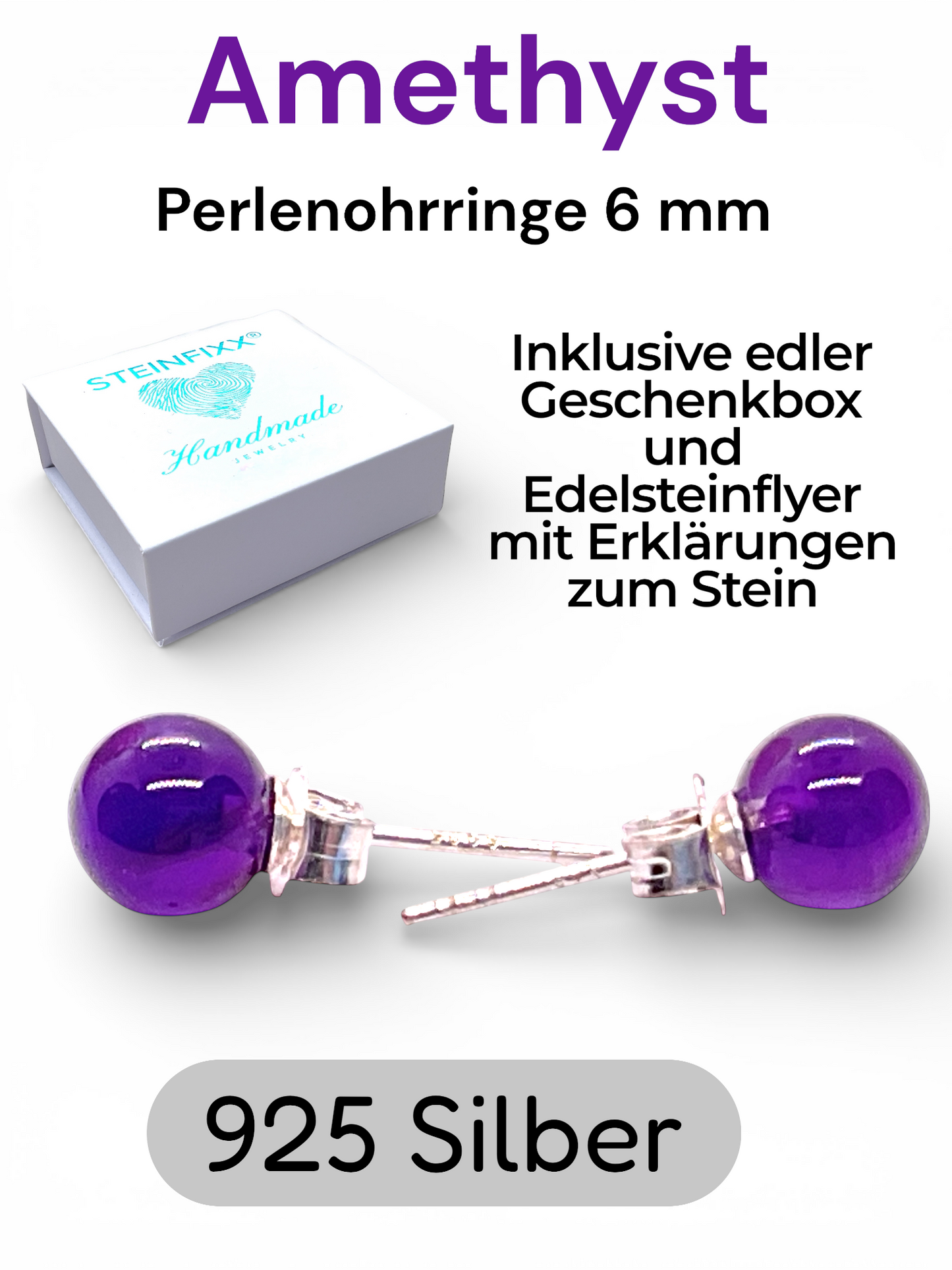 Silber Edelstein Perlen Ohrring | 6mm | 925 Silber  | in Geschenkbox | verschiedene Varianten | Ohrringe - Energiesteine