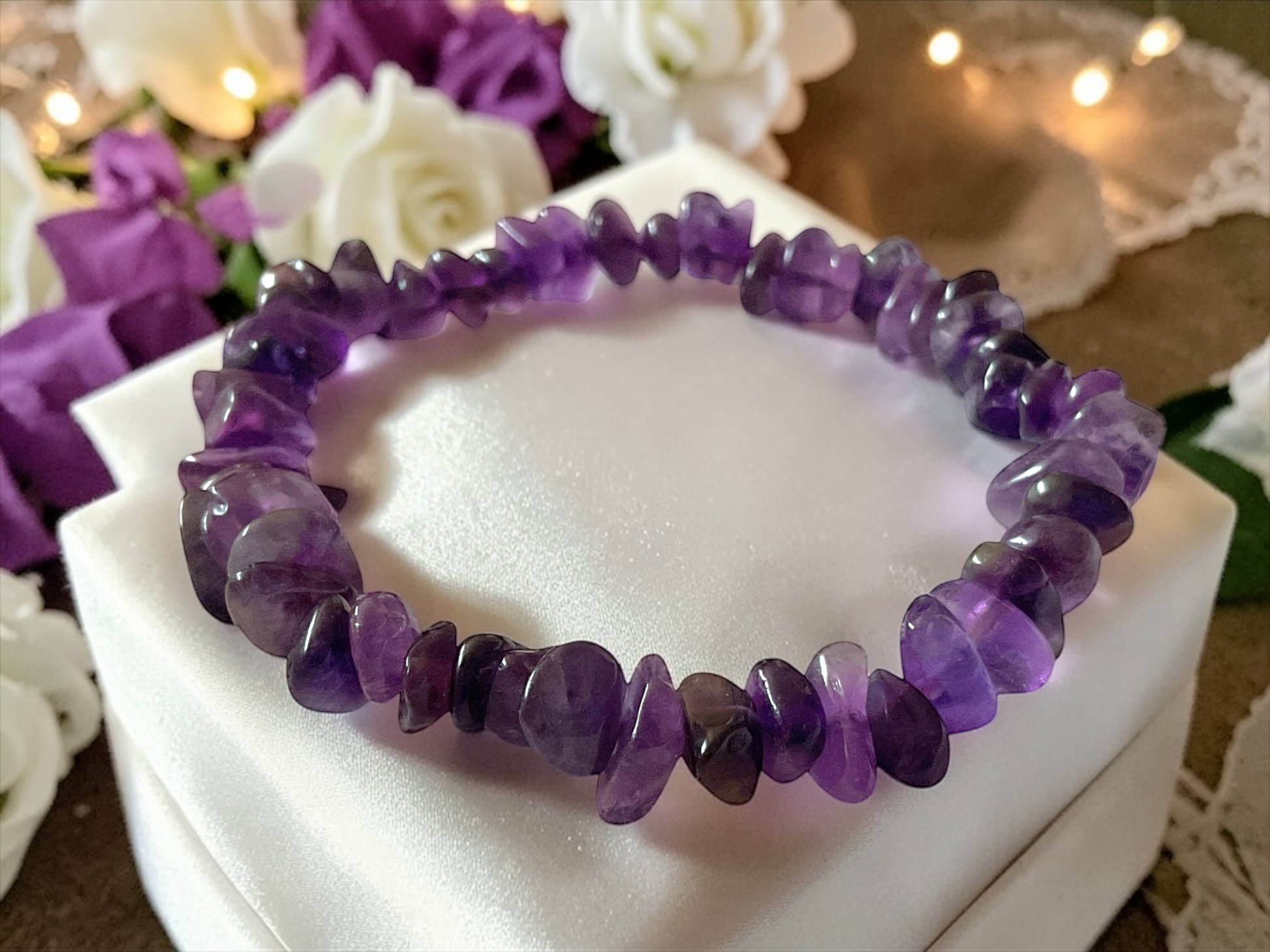 Amethyst Trommelstein Splitterarmband *Reinigung*