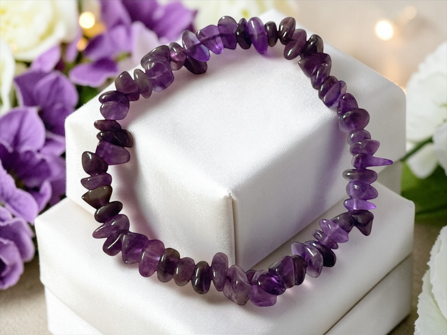 Amethyst Trommelstein Splitterarmband  *Reinigung*  - echter Amethyst Edelstein-Schmuck & Chakra-Armband für Damen & Herren I AAA-Qualität I Brasilien