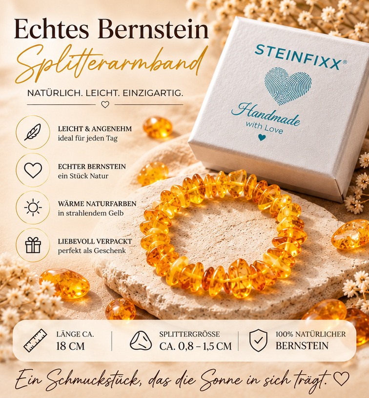 Bernstein Splitterarmband Gelb AAA aus Litauen – echter Naturbernstein – 18 cm – ca. 7 g – handgefertigt & elastisch – Geschenkverpackung