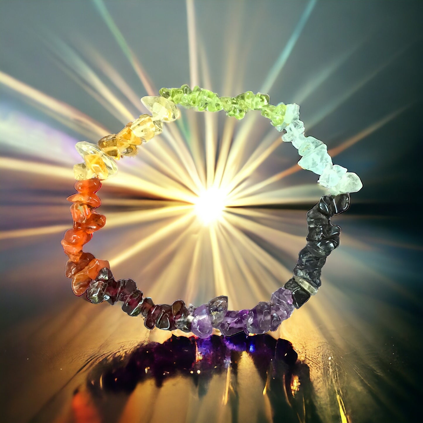 Chakra Trommelstein Splitterarmband   - echter  Edelstein-Schmuck - Chakra-Armband für Damen & Herren