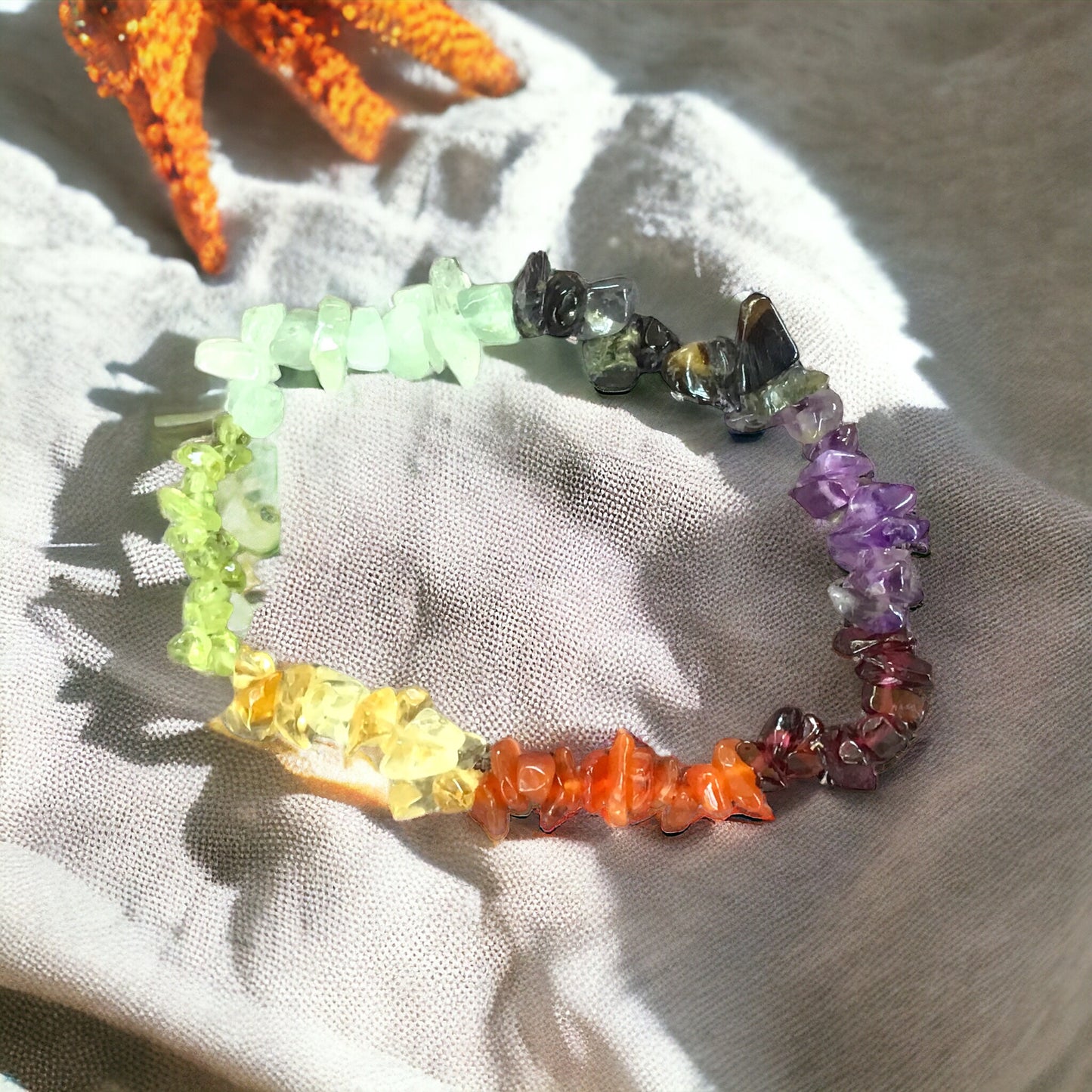 Chakra Trommelstein Splitterarmband   - echter  Edelstein-Schmuck - Chakra-Armband für Damen & Herren