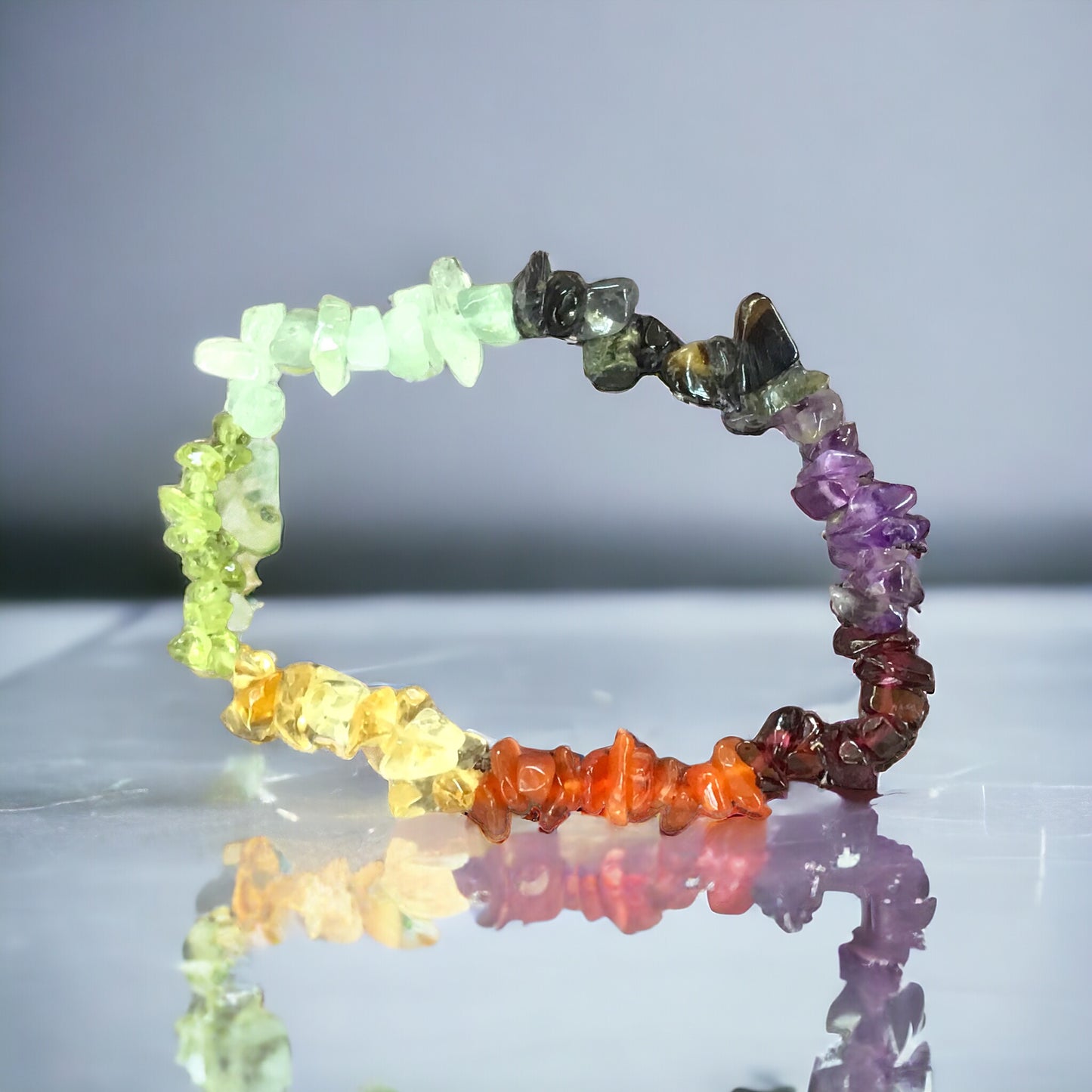 Chakra Trommelstein Splitterarmband   - echter  Edelstein-Schmuck - Chakra-Armband für Damen & Herren