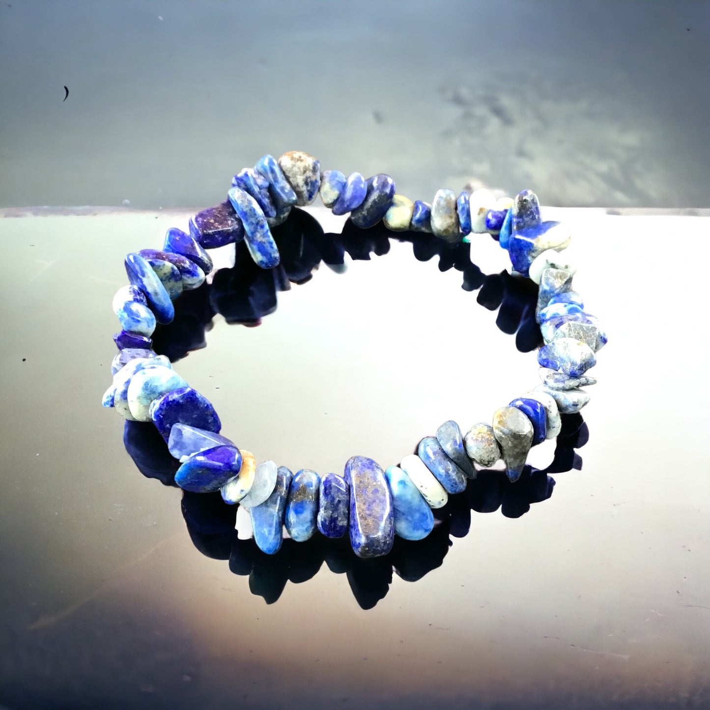 Lapislazuli Trommelstein Splitter Armband  *SCHUTZ DER KÖNIGE*  - echter Lapislazuli Edelstein-Schmuck - Chakra-Armband für Damen & Herren