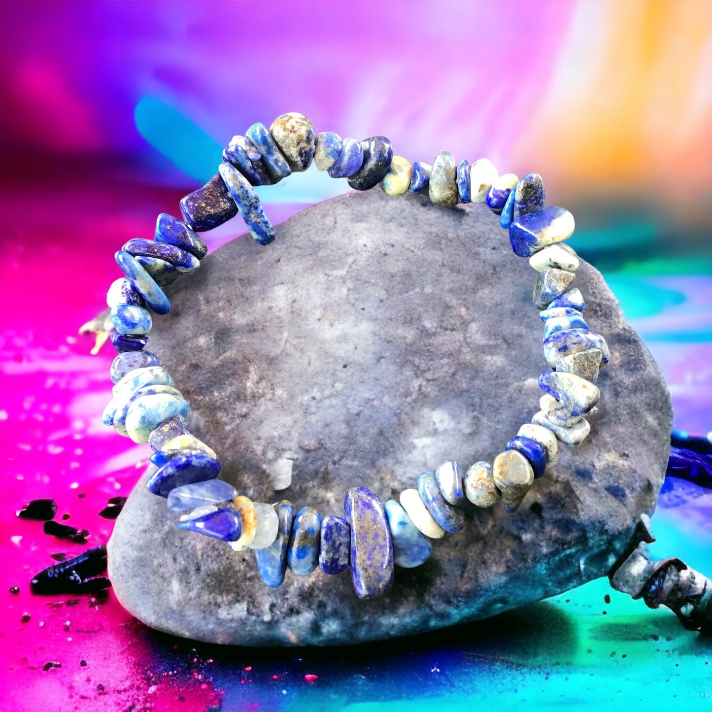 Lapislazuli Trommelstein Splitter Armband  *SCHUTZ DER KÖNIGE*  - echter Lapislazuli Edelstein-Schmuck - Chakra-Armband für Damen & Herren
