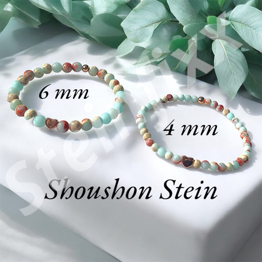 Perlenarmband Shoushan Stone mit  14 k rosèvergoldeten Elementen - Edelsteinarmband - Handmade - inclusive edler Geschenkbox