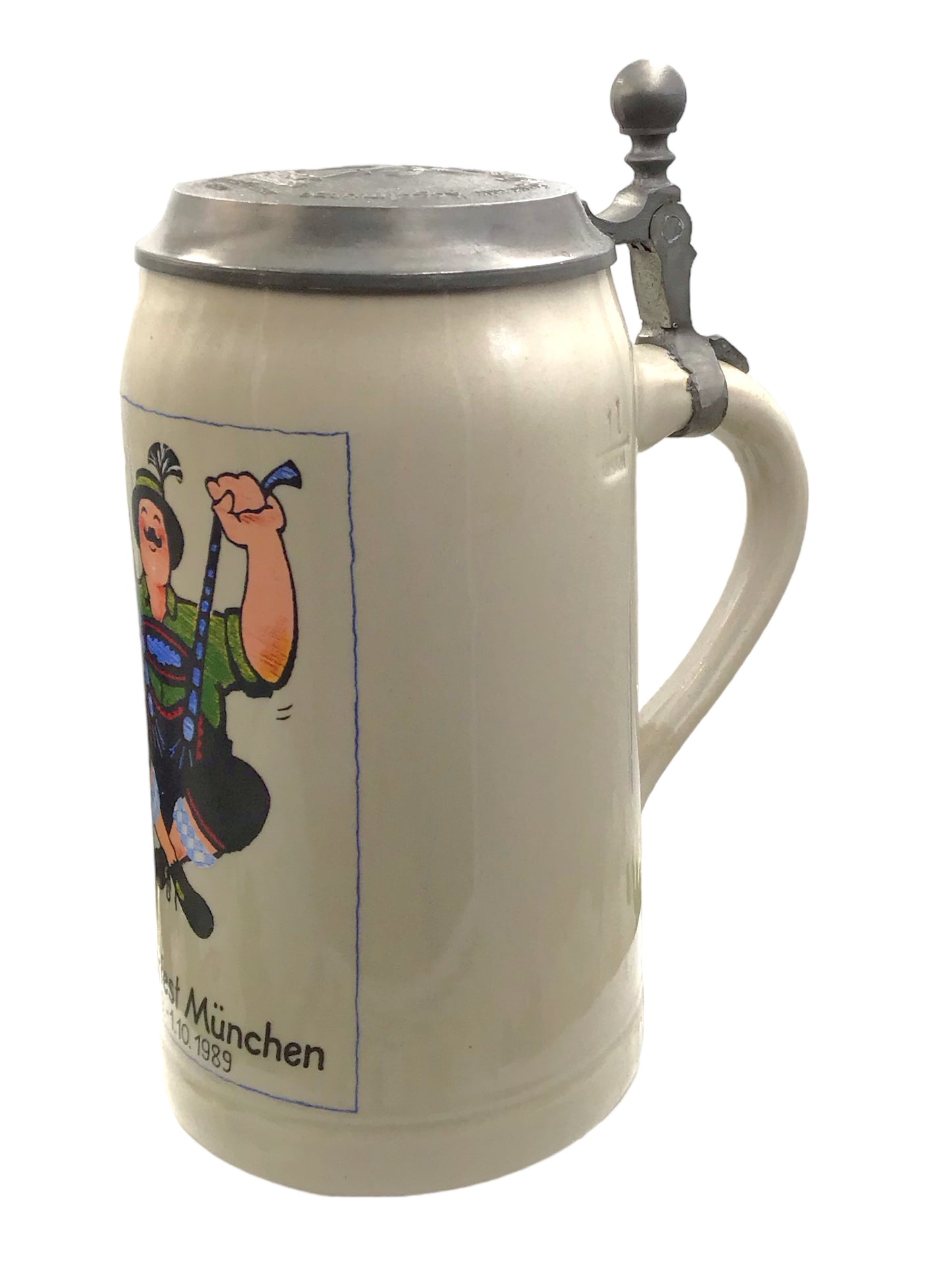 Original Oktoberfestkrug 1989 mit Zinndeckel I Jahreskrug I Zertifikat