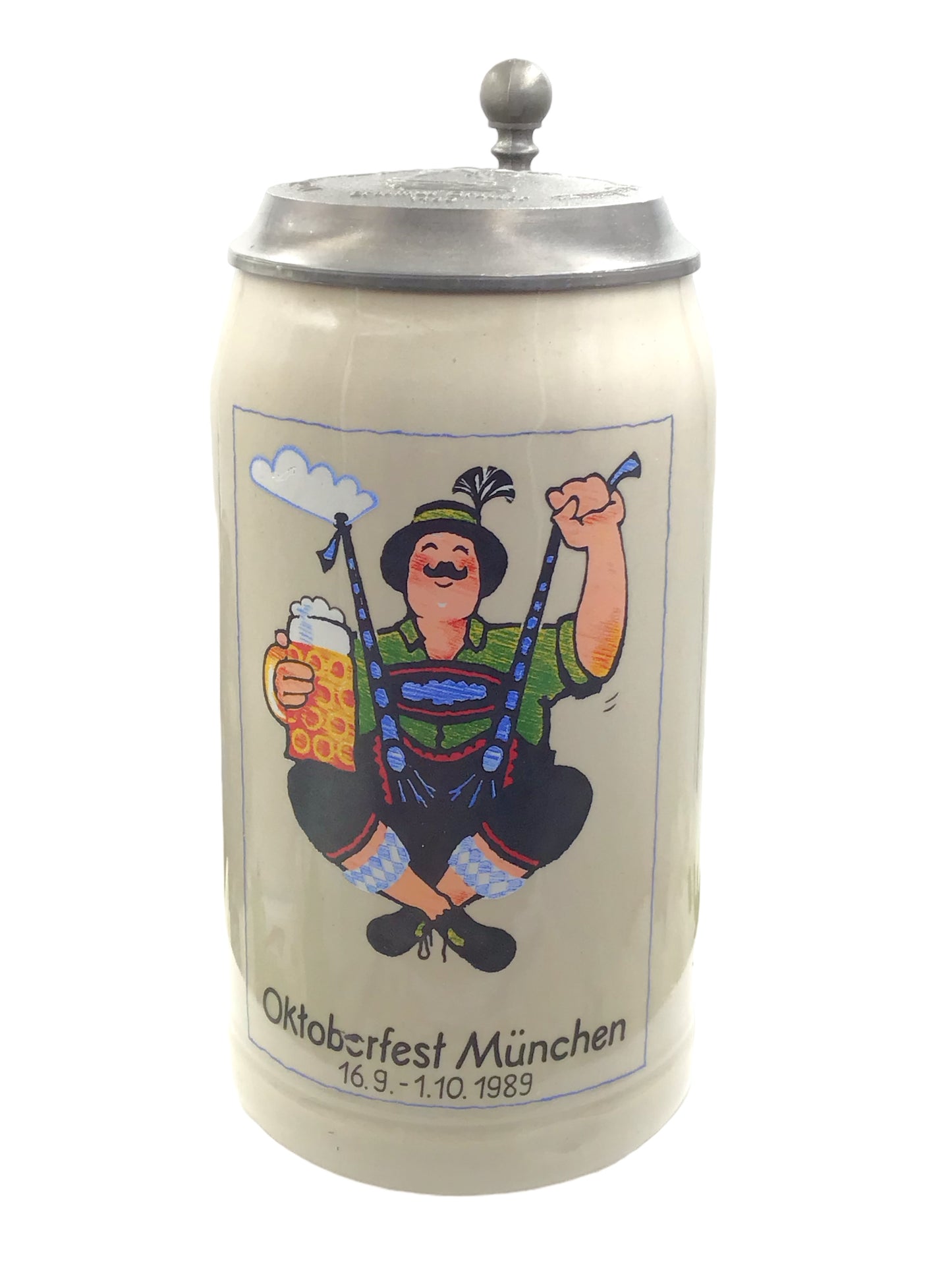 Original Oktoberfestkrug 1989 mit Zinndeckel I Jahreskrug I Zertifikat