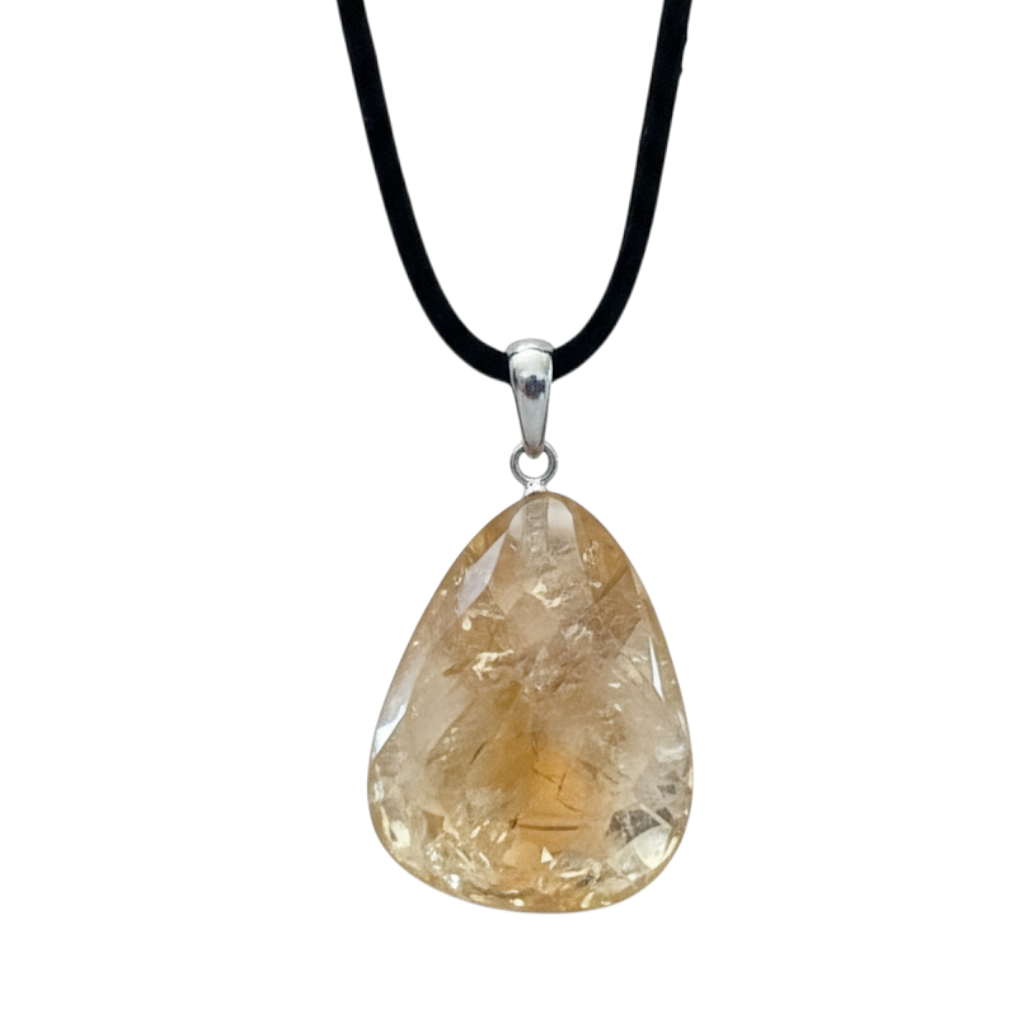Echter Citrin Edelsteinanhänger mit 925 Silberöse I hochglanzpolierter Citrin Naturstein I Tropfenanhänger I AAA-Qualität I starker Heilstein I mit 80 cm Wildlederband und Geschenkbox I Brasilien