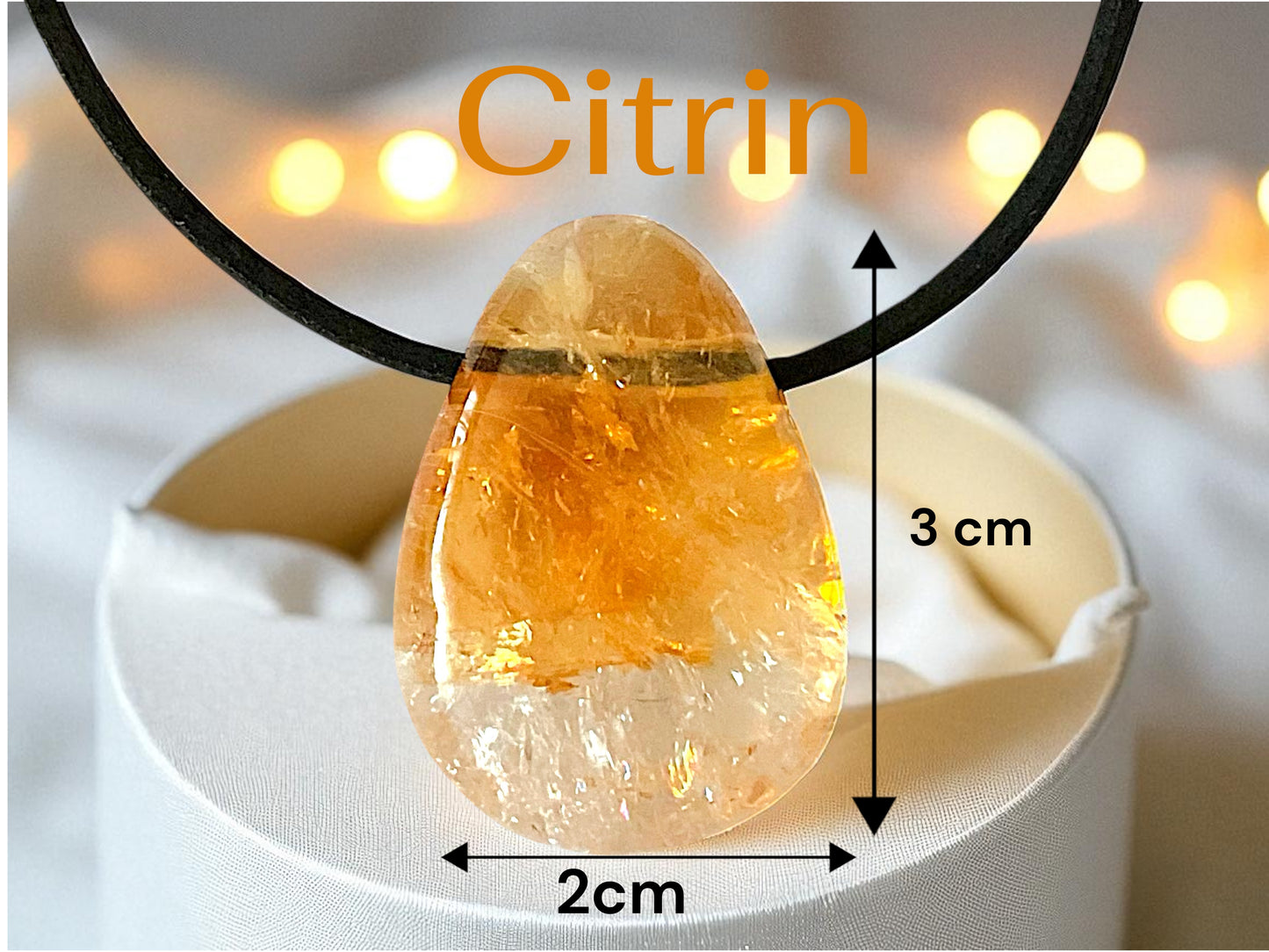 Citrin Geschenkset AAA aus Brasilien – gebrannter Citrin Tropfenanhänger & 6 mm Perlenarmband – Geschenkbox & Edelsteinkarte