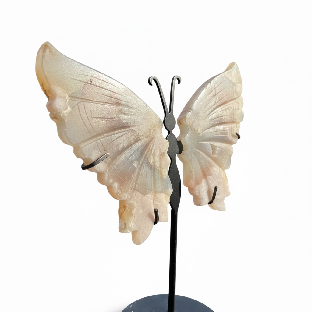 Blumenachat Schmetterling mit Ständer - Edelstein Deko Figur 17x20cm - Unikat-Masterpiece 1688 - handgefertigt & poliert - Sammlerstück - Naturstein aus Madagaskar - inkl. Geschenkbox