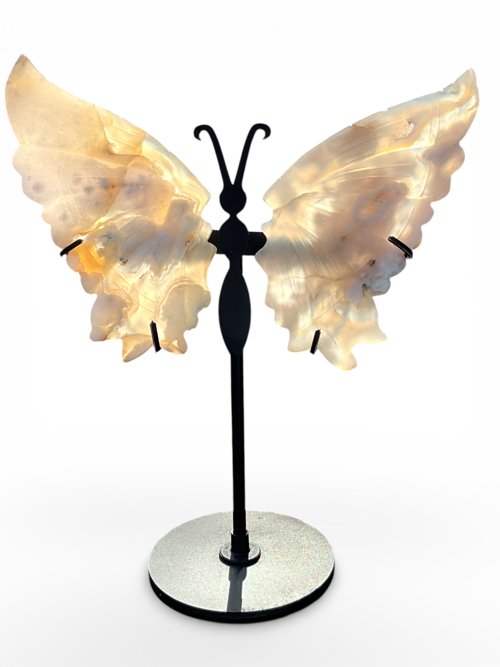 Blumenachat Schmetterling mit Ständer - Edelstein Deko Figur 17x20cm - Unikat-Masterpiece 1687 - handgefertigt & poliert - Sammlerstück - Naturstein aus Madagaskar - inkl. Geschenkbox