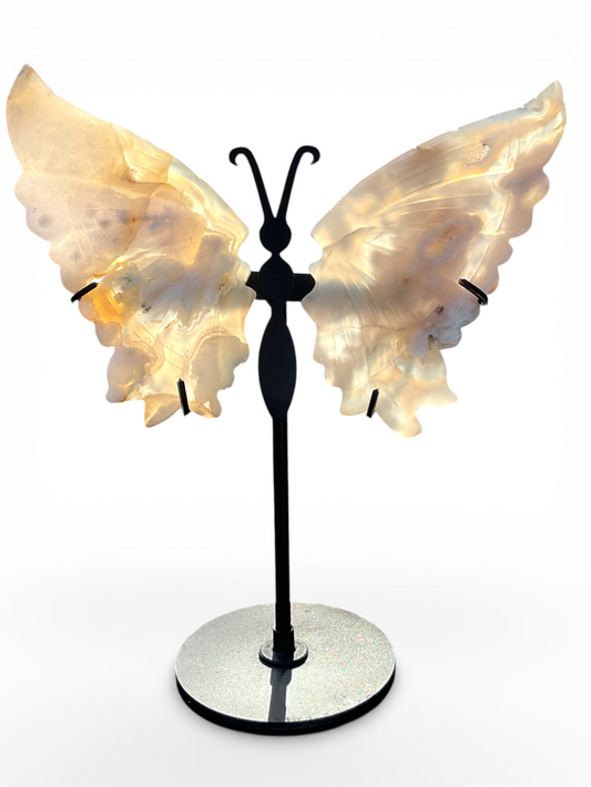 Blumenachat Schmetterling mit Ständer - Edelstein Deko Figur 17x20cm - Unikat-Masterpiece 1687 - handgefertigt & poliert - Sammlerstück - Naturstein aus Madagaskar - inkl. Geschenkbox
