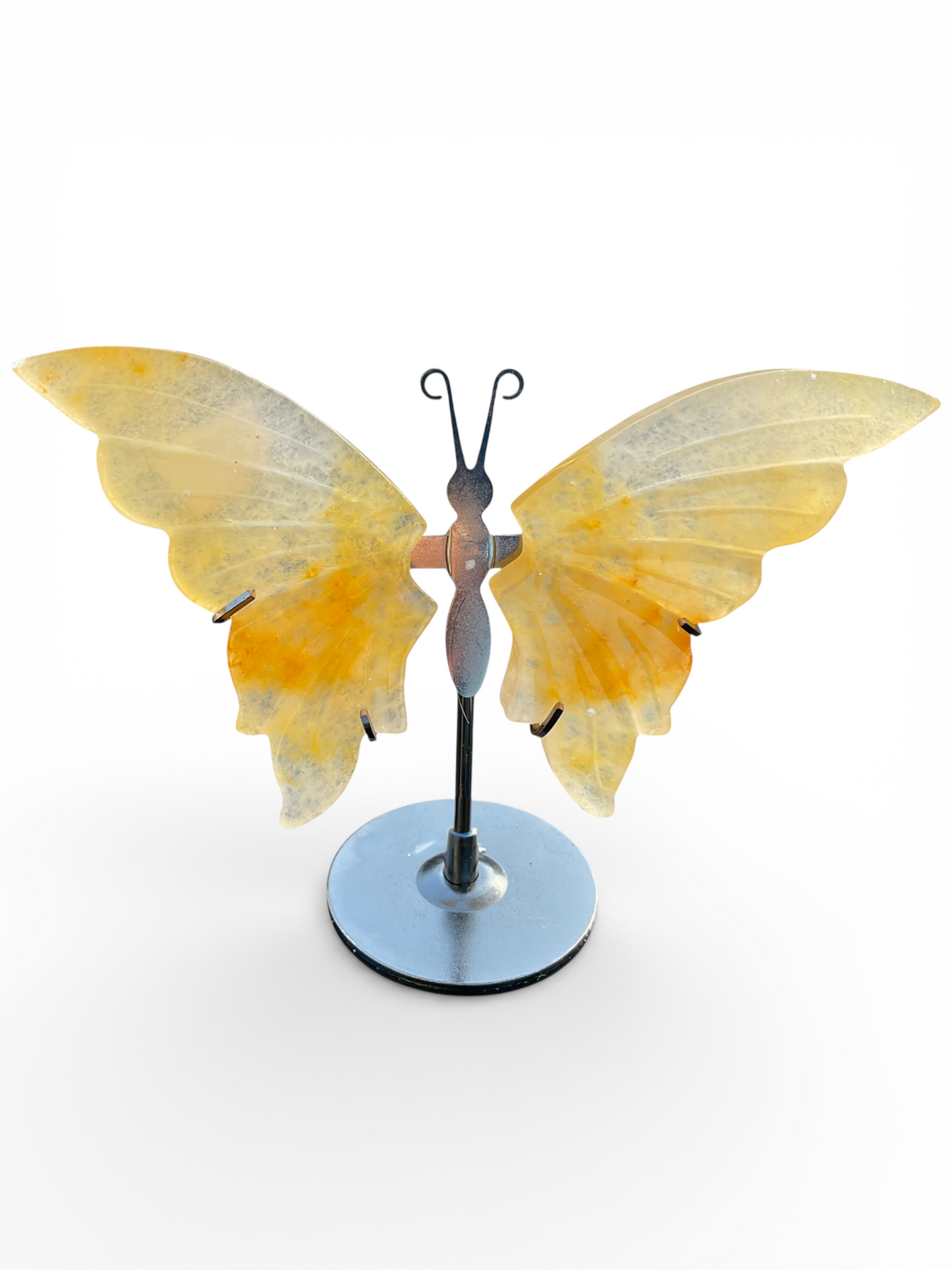 Limonitquarz Schmetterling mit Ständer – Edelstein Deko Figur 10x14 cm – handgefertigt & poliert – Naturstein aus Madagaskar – inkl. Geschenkbox