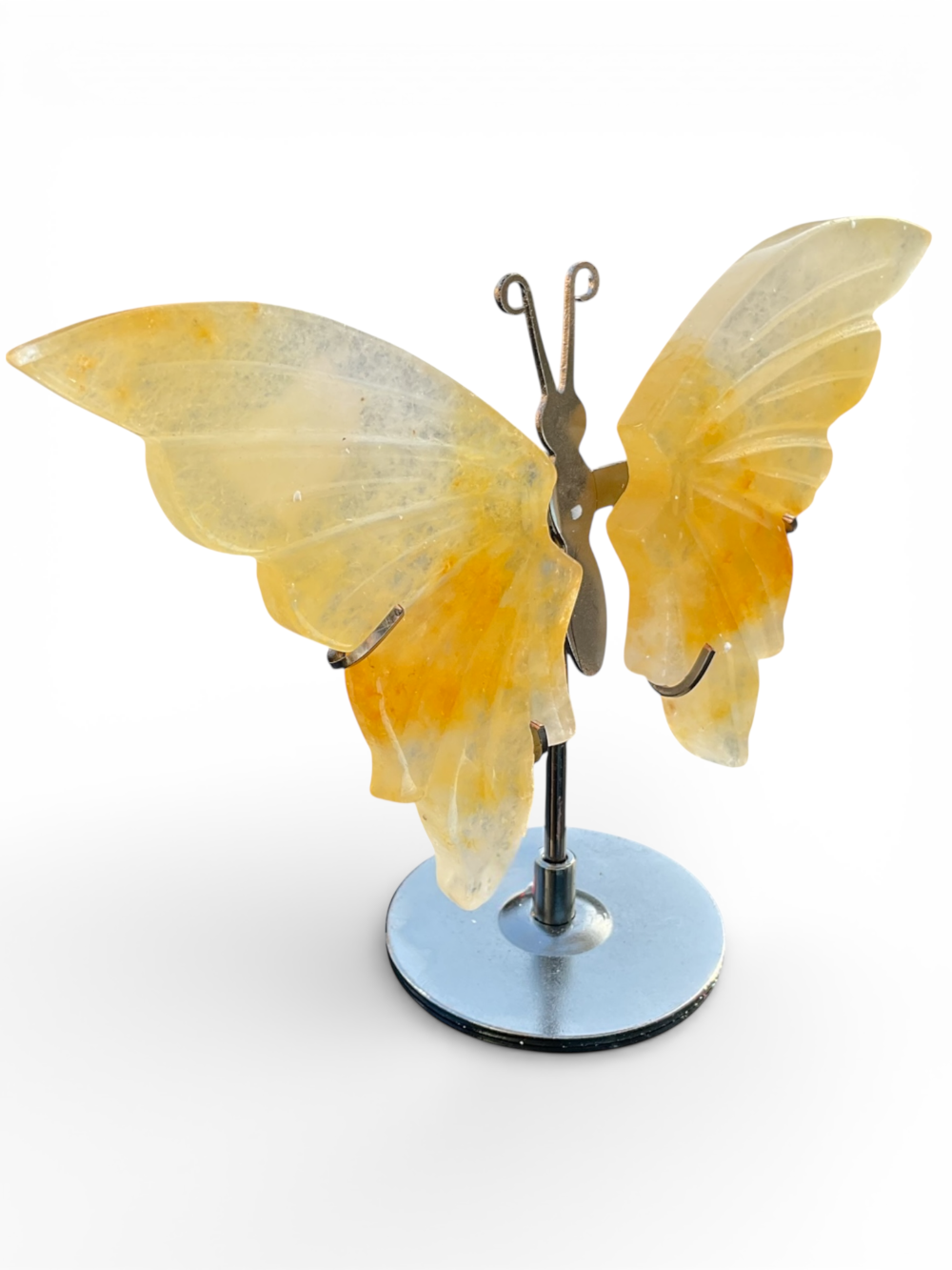 Limonitquarz Schmetterling mit Ständer – Edelstein Deko Figur 10x14 cm – handgefertigt & poliert – Naturstein aus Madagaskar – inkl. Geschenkbox