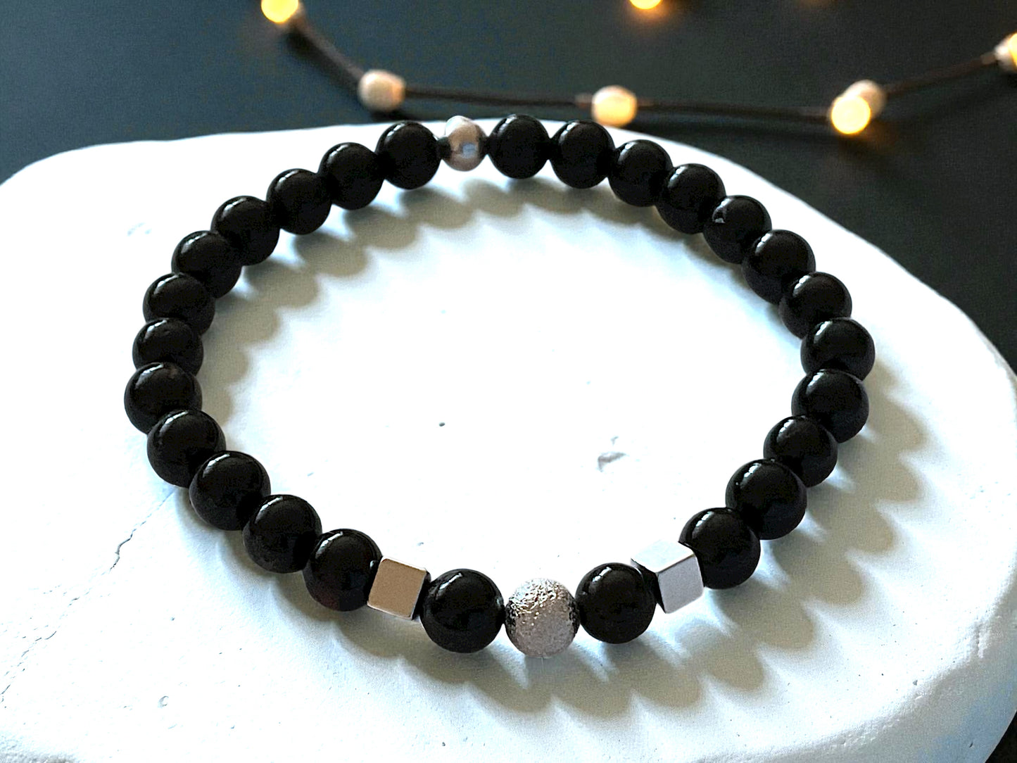 Edelstein Perlenarmband aus schwarzem Turmalin 925 Silberperlen - Hochwertige Heilsteine in 4 oder 6 mm  - handgefertigt - in Geschenkbox - Schutz gegen negative Energien