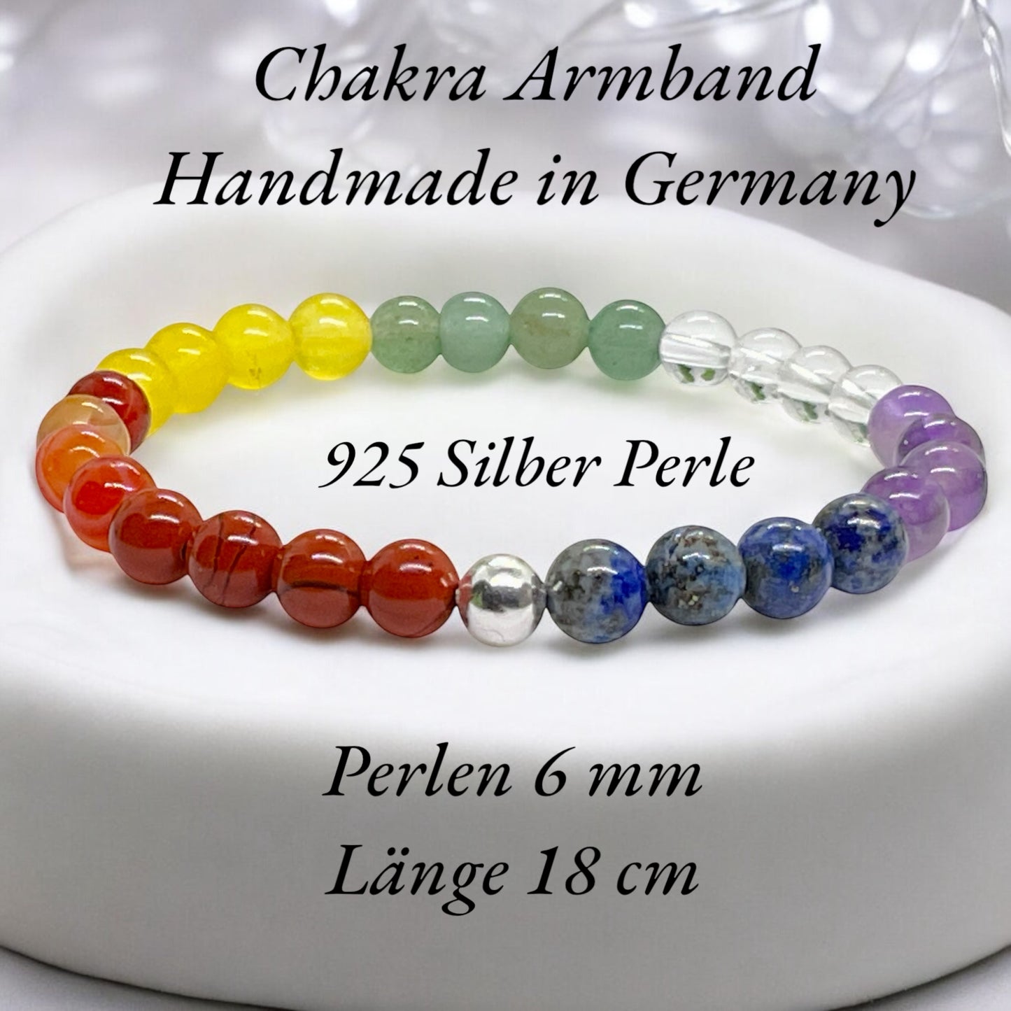 Perlenarmband Chakra 6 mm mit 925 Silberperle - Handmade - inclusive edler Geschenkbox - 7 Chakren aus echten Mineralien