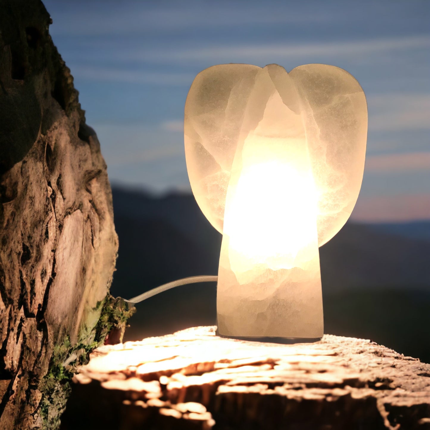 Steinfixx® Große Selenit Engel Lampe | 1800 Gramm | 20x16 cm | Schutzstein | gegen negative Energien | Ladestein |