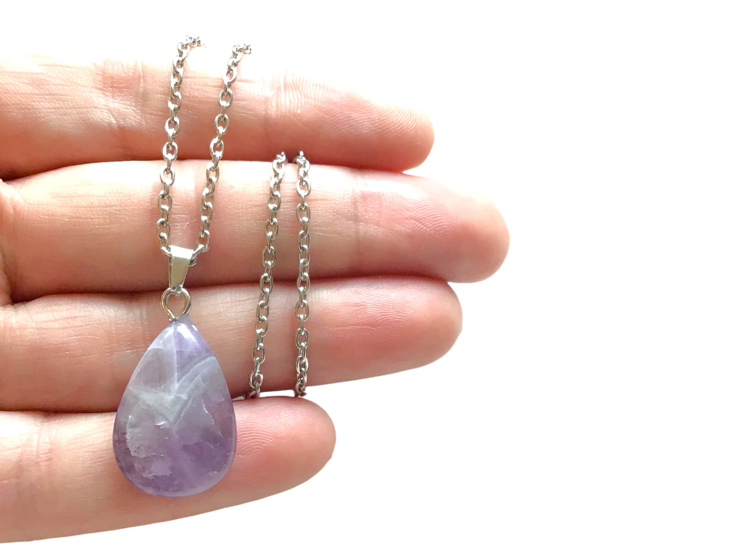 Amethyst Kette "Energietropfen"  - echter Amethyst Edelstein Anhänger in Tropfenform mit dezenter versilberter Edelstahlkette