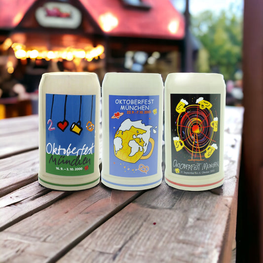 Steinfixx® - SALE -  Set 3 Stück original Oktoberfestkrüge der Jahre 2000, 2001 und 2002 I Jahrgangskrug I Jahreskrug I Wiesnkrug I Konvolut