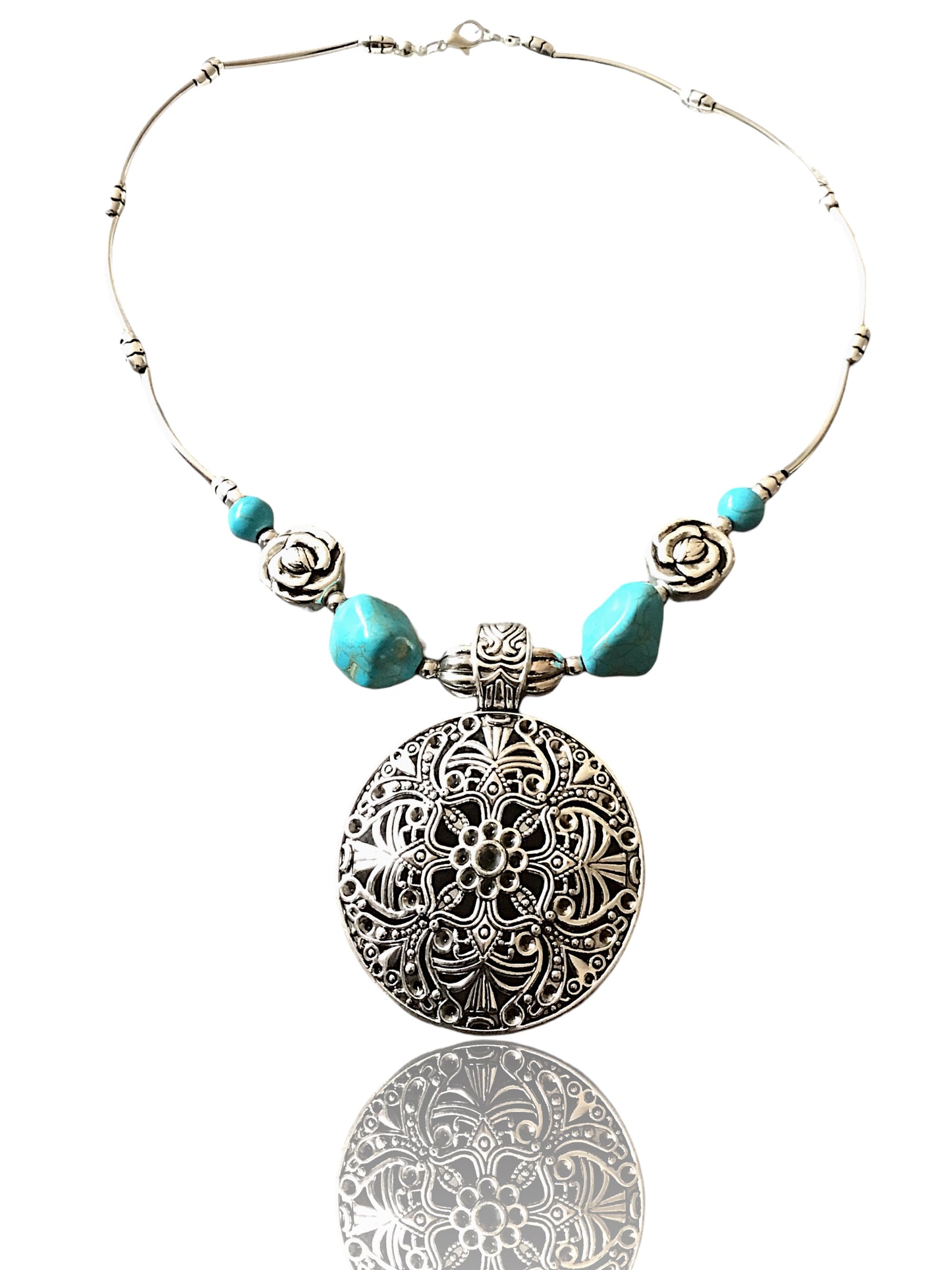 Mächtige Kette Vintage mit Türkenit  | Trachtenschmuck | Edelstahl versilbert | Ihre Energie immer dabei