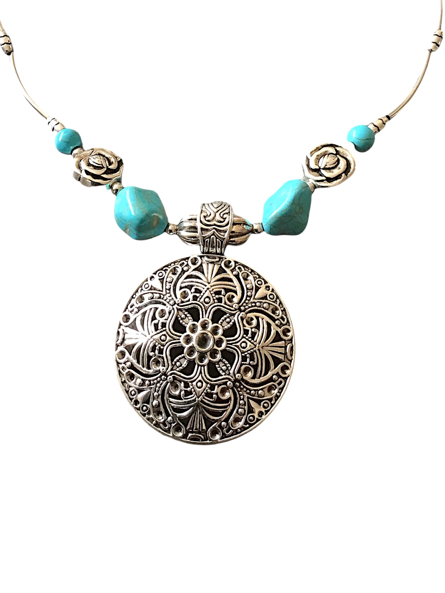 Mächtige Kette Vintage mit Türkenit  | Trachtenschmuck | Edelstahl versilbert | Ihre Energie immer dabei