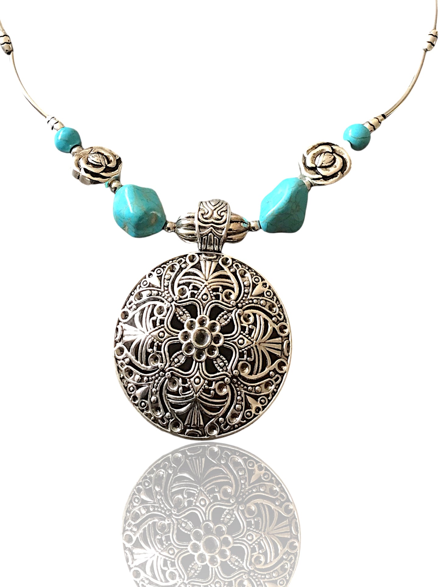 Mächtige Kette Vintage mit Türkenit  | Trachtenschmuck | Edelstahl versilbert | Ihre Energie immer dabei
