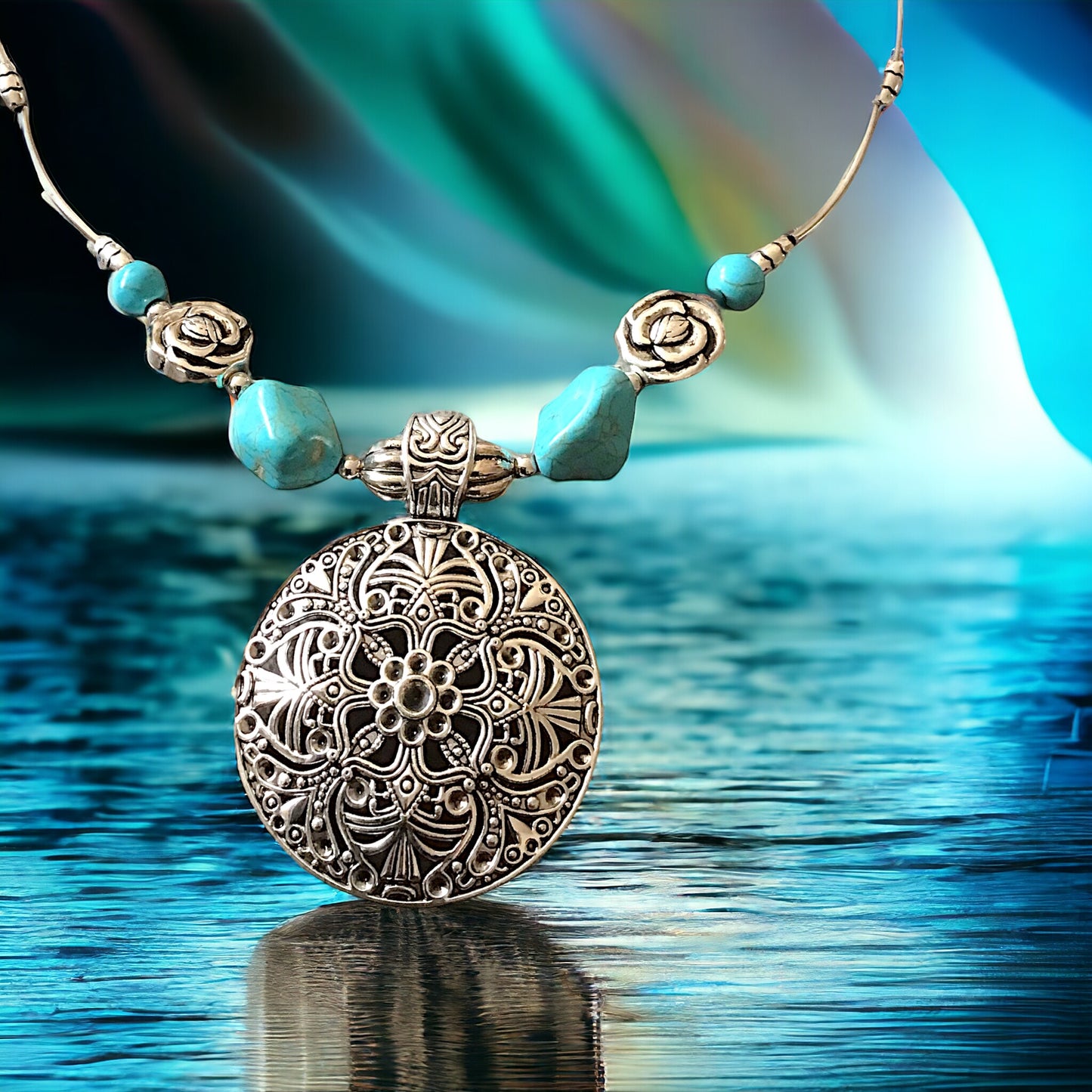 Mächtige Kette Vintage mit Türkenit  | Trachtenschmuck | Edelstahl versilbert | Ihre Energie immer dabei