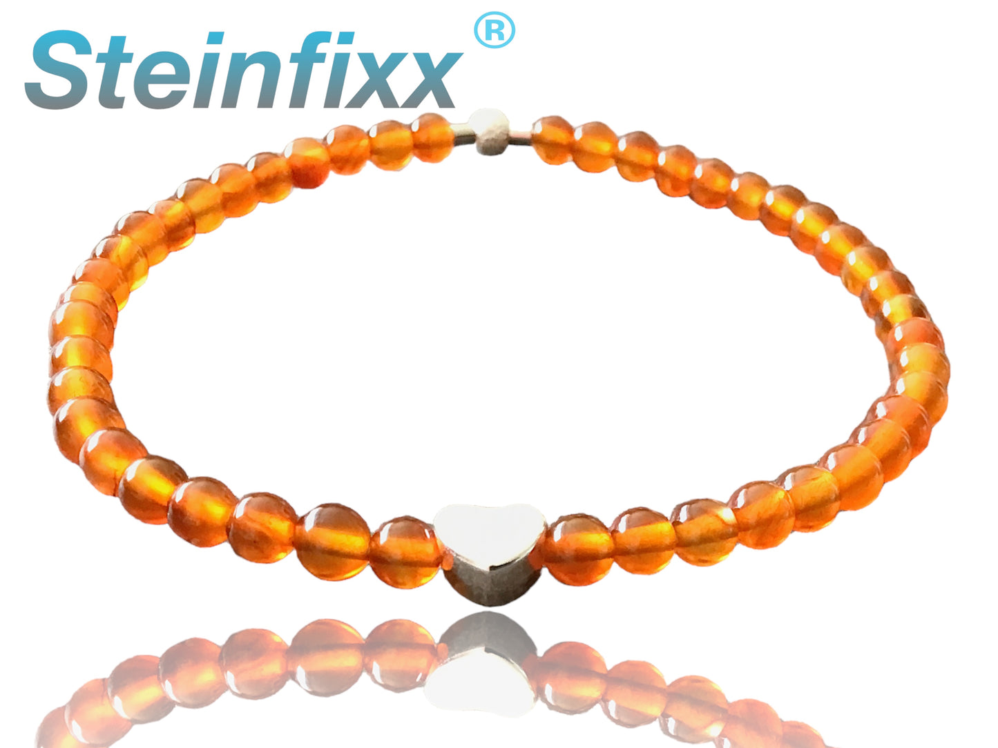 Steinfixx® - Carneol Perlenarmband handgemacht mit 925 Silber Perle und versilbertem Herzchen - KRAFTSTEIN - Hochwertiges Edelsteinarmband Armband für Damen & Herren