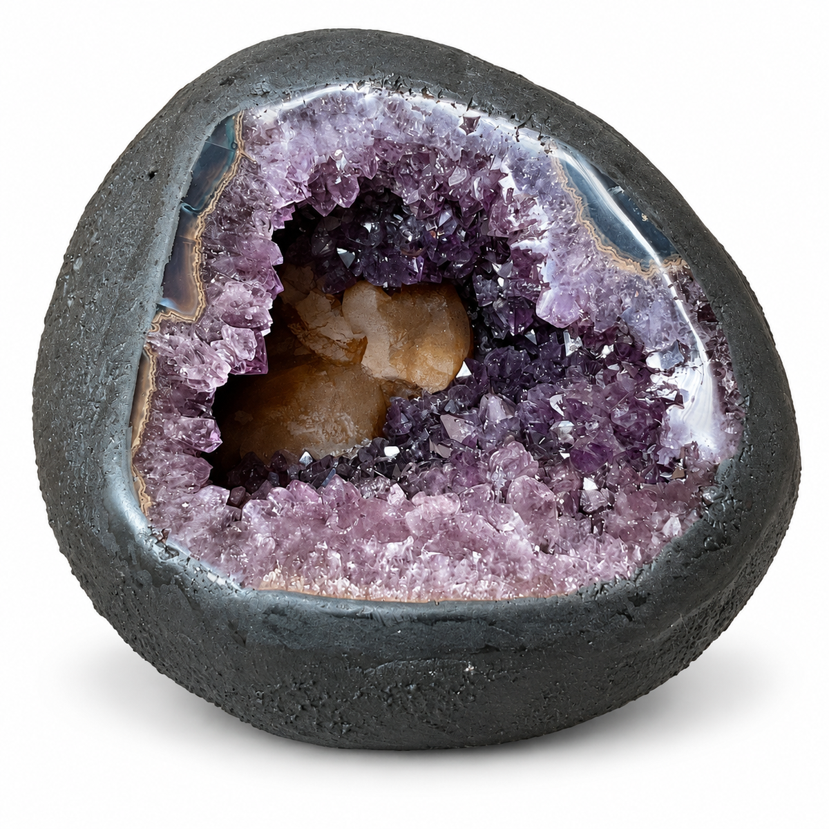 Amethyst Druse AAA-Qualität mit außergewöhnlichen Calcitkristallen & Achatzeichnungen – 5,45 kg – 19 x 17 x 15 cm – Edelstein Dekoration & Sammlerstück – Unikat Masterpiece 1699 – Brasilien