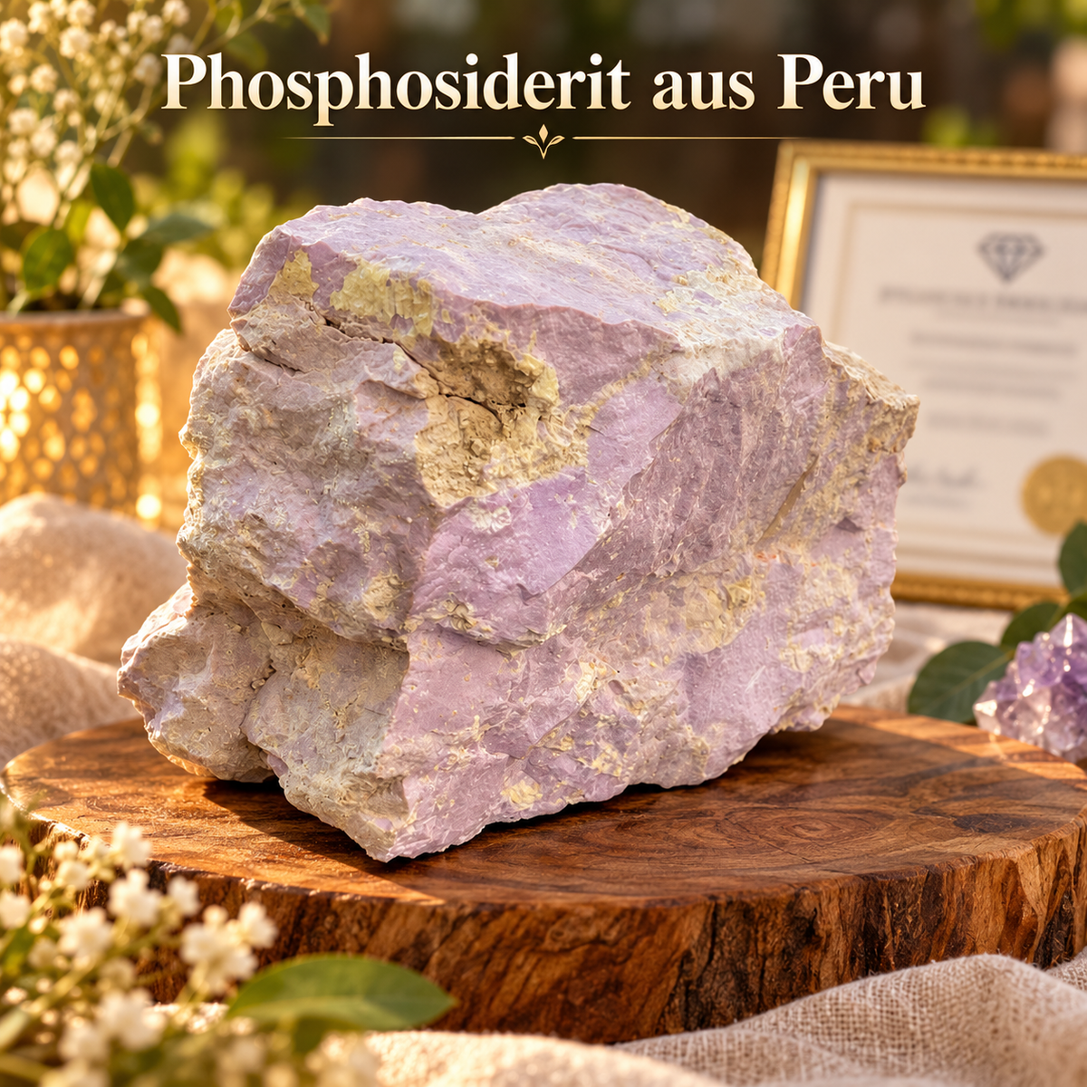 Phosphosiderit Rohstein AAA-Qualität aus Peru – Unbehandelter Eisenphosphat mit Edelsteingutachten – 1.553 g – 14 x 10 x 9 cm – Mineralien Sammlerstück – Unikat Masterpiece 1695