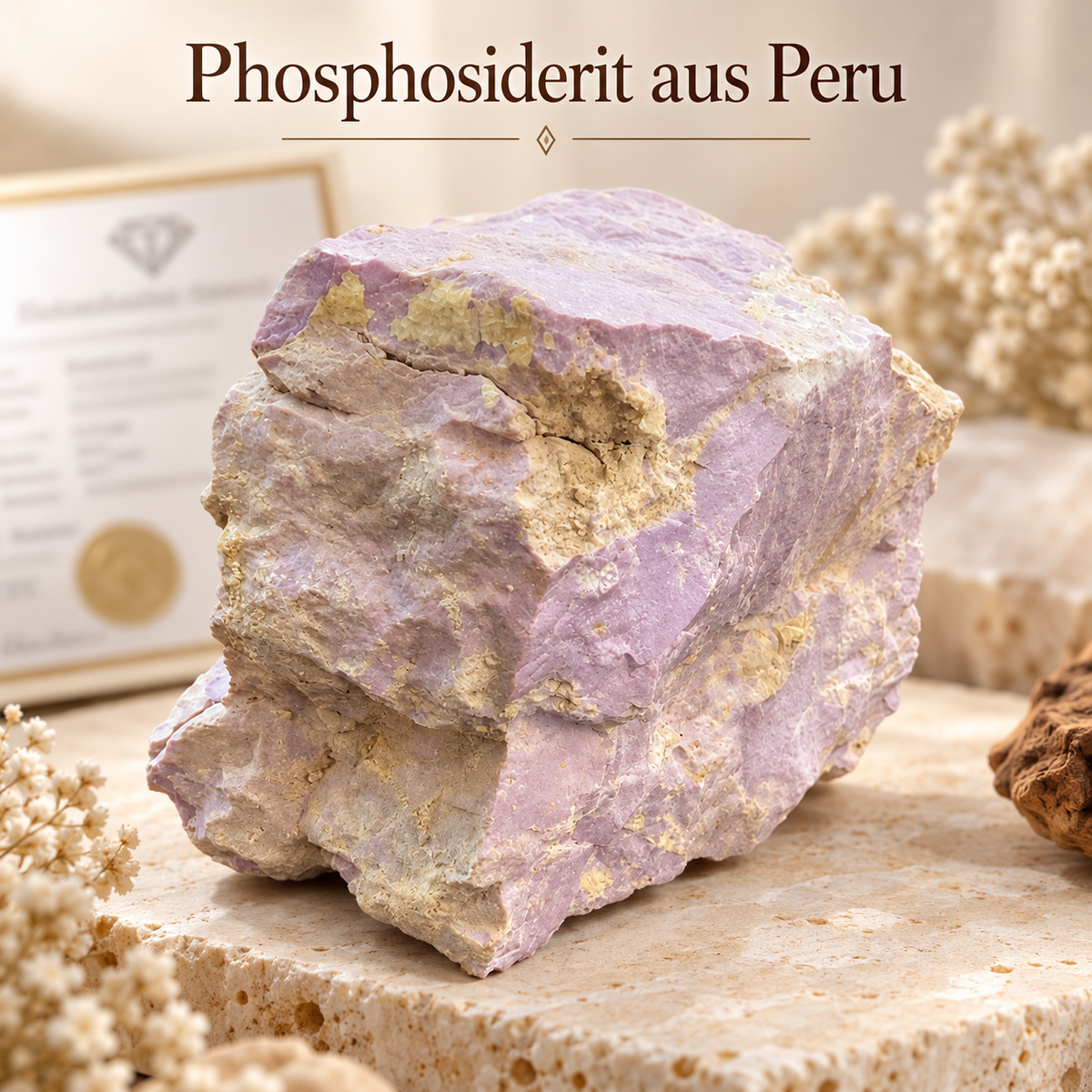 Phosphosiderit Rohstein AAA-Qualität aus Peru – Unbehandelter Eisenphosphat mit Edelsteingutachten – 1.553 g – 14 x 10 x 9 cm – Mineralien Sammlerstück – Unikat Masterpiece 1695