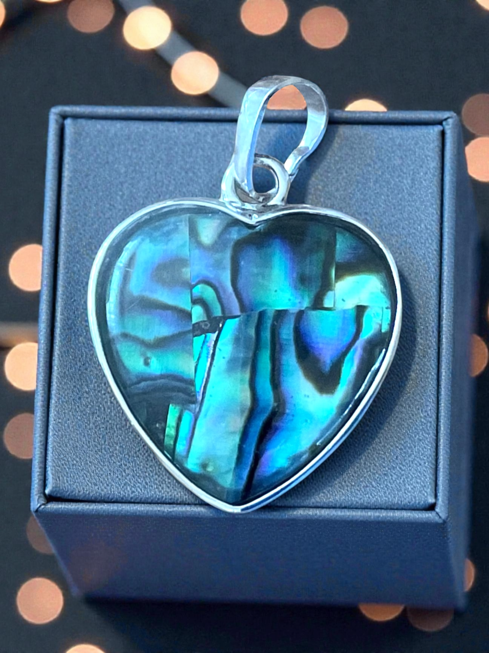 Abalone Perlmutt Herz Anhänger mit 925 Silberkette I 2x2 cm I Handarbeit I Herzgeschenk I Liebesgeschenk I incl. Geschenkverpackung I Australien