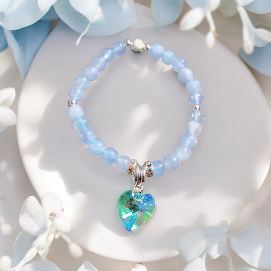 Steinfixx® - Bezauberndes Aquamarin Perlen Armband mit Angel Aura Herz, Sternstaub- und Silberperlen - inclusive edler Geschenkbox - Handmade