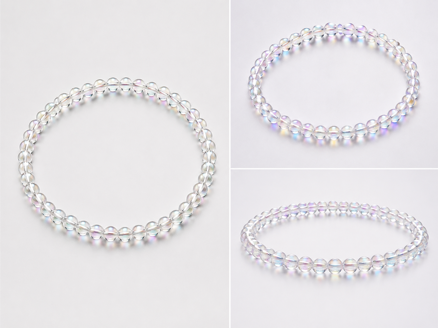 Angel Aura Perlenarmband – AAA-Qualität – 4 mm oder 6 mm Edelstein Perlen – Echter Bergkristall veredelt – 18 cm Armband für Damen & Herren