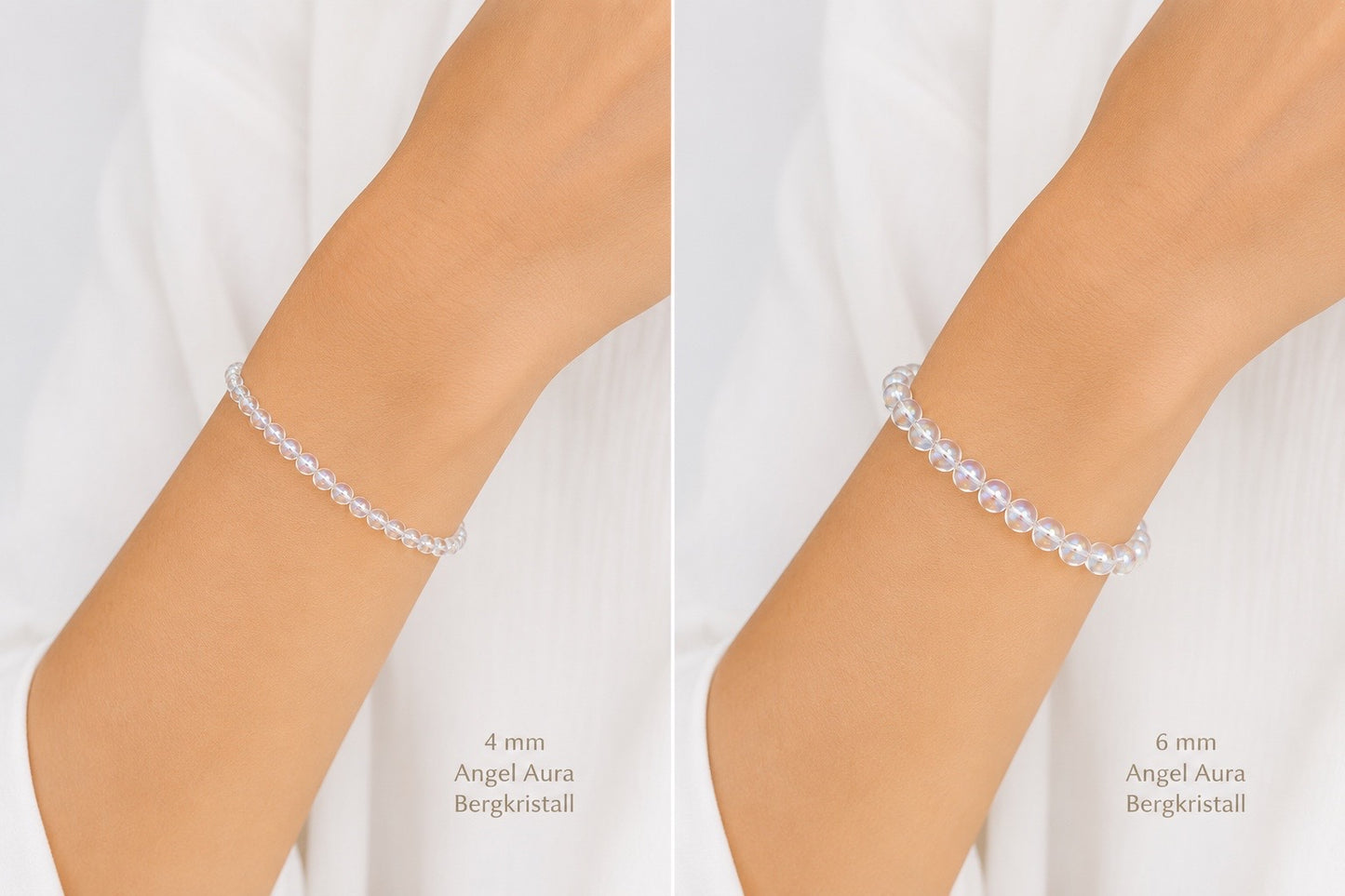 Angel Aura Perlenarmband – AAA-Qualität – 4 mm oder 6 mm Edelstein Perlen – Echter Bergkristall veredelt – 18 cm Armband für Damen & Herren