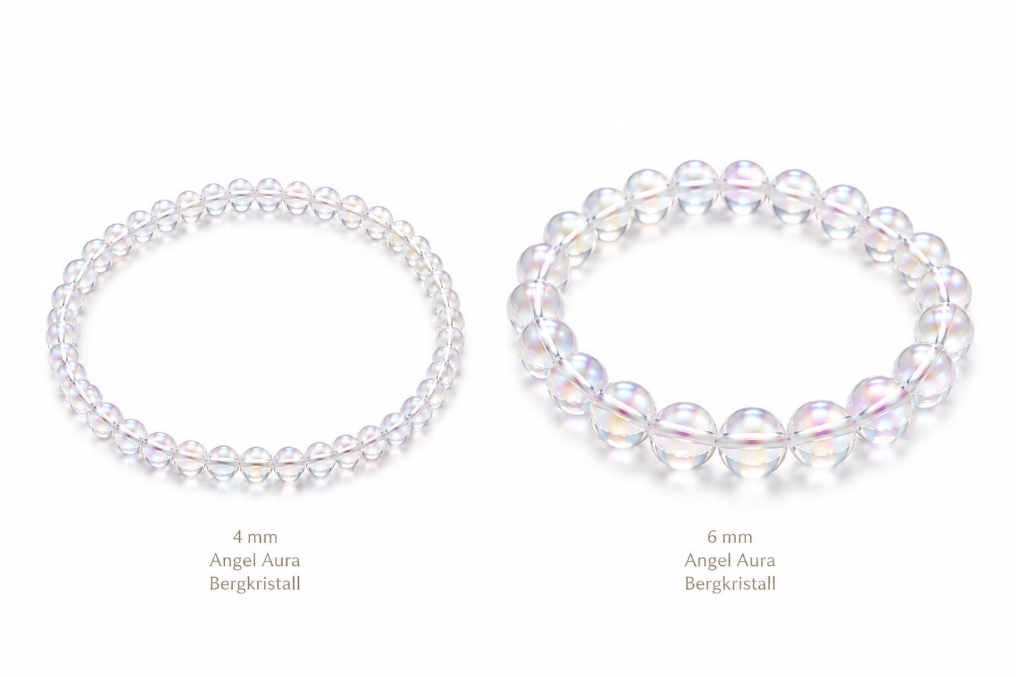 Angel Aura Perlenarmband – AAA-Qualität – 4 mm oder 6 mm Edelstein Perlen – Echter Bergkristall veredelt – 18 cm Armband für Damen & Herren
