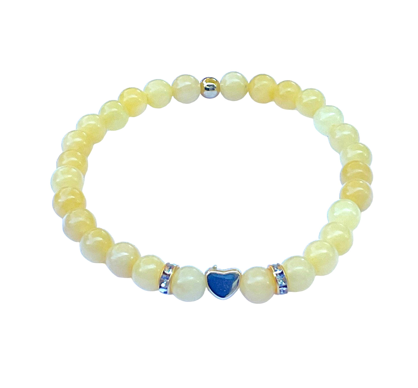 Gelbe Jade Perlenarmband - Hochwertiges Edelsteinarmband mit vergoldeter Perle und entzückendem Herzchen oder Schmetterling - handgefertigt - in Geschenkbox - Glück und Freude