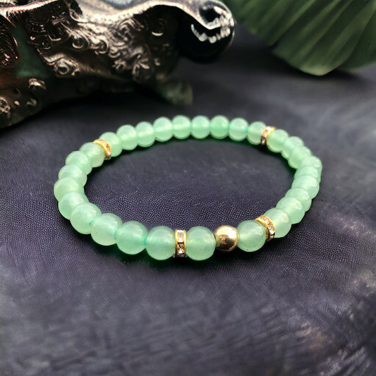 Steinfixx® - Aventurin Perlenarmband handgemacht mit vergoldeter Perle und vergoldeten Strass-Trennern - Mutmacher Hochwertiges Edelsteinarmband Armband für Damen & Herren