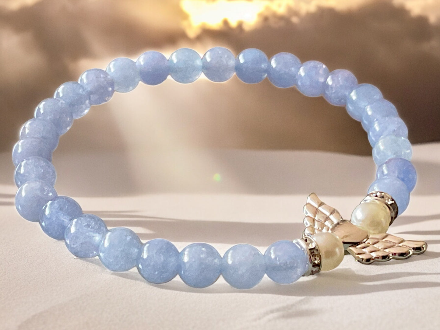 Steinfixx® - Bezauberndes Aquamarin Schutzengel Perlen Armband - inclusive edler Geschenkbox - Handmade