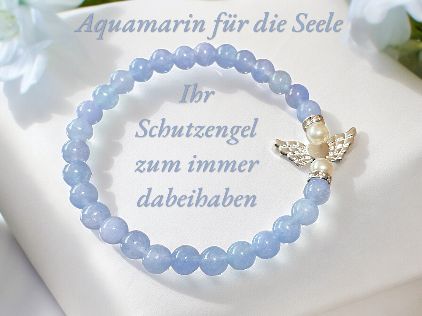 Steinfixx® - Bezauberndes Aquamarin Schutzengel Perlen Armband - inclusive edler Geschenkbox - Handmade