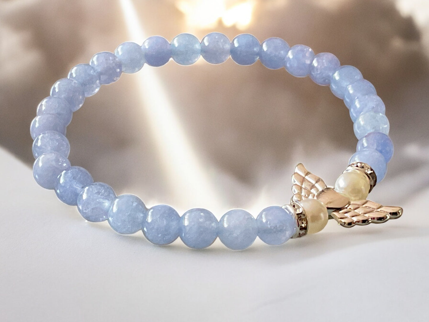 Steinfixx® - Bezauberndes Aquamarin Schutzengel Perlen Armband - inclusive edler Geschenkbox - Handmade