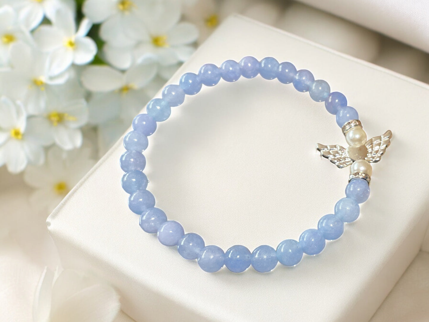 Steinfixx® - Bezauberndes Aquamarin Schutzengel Perlen Armband - inclusive edler Geschenkbox - Handmade