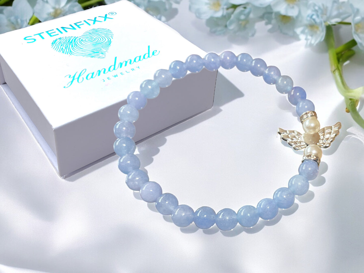 Steinfixx® - Bezauberndes Aquamarin Schutzengel Perlen Armband - inclusive edler Geschenkbox - Handmade