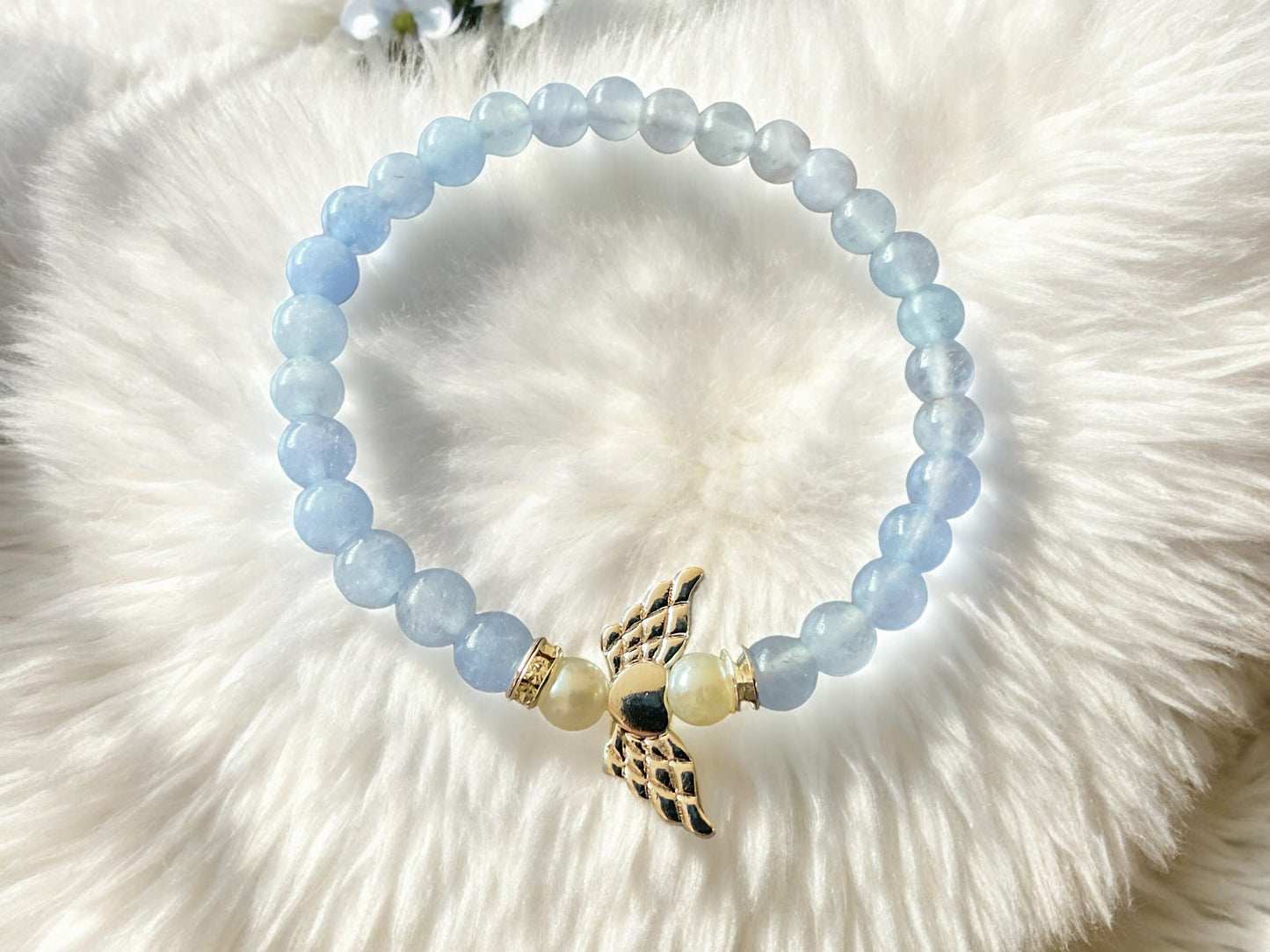 Steinfixx® - Bezauberndes Aquamarin Schutzengel Perlen Armband - inclusive edler Geschenkbox - Handmade