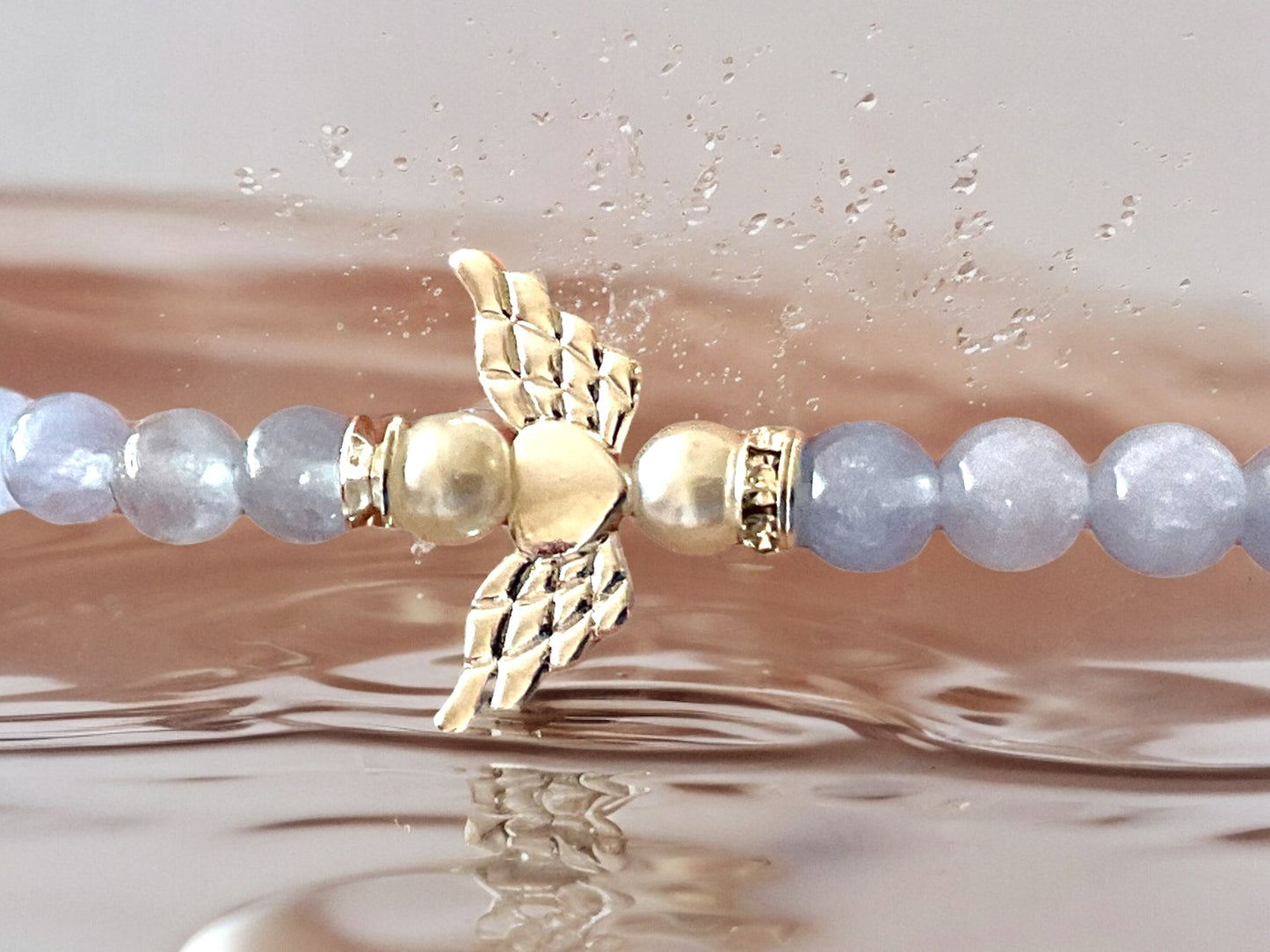 Steinfixx® - Bezauberndes Aquamarin Schutzengel Perlen Armband - inclusive edler Geschenkbox - Handmade