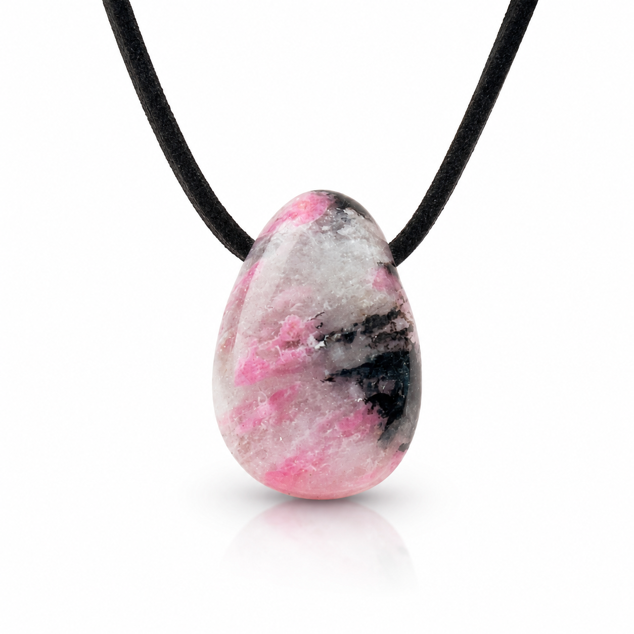 Rhodonit-Quarz „Sakura“ Tropfenanhänger – rosa Naturstein – 30 × 20 mm – mit Band & Geschenkbox