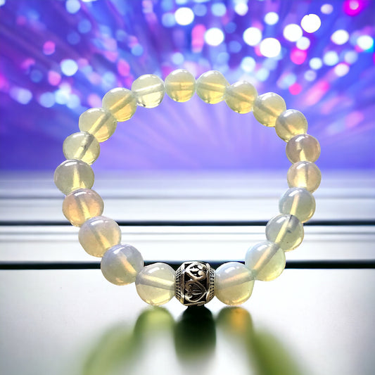 Perlenarmband Opalith 10 mm mit Vintage Perle - Edelsteinarmband - Handmade - inclusive edler Geschenkbox